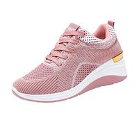 Daily Deals of The Day Wedge Trainers Women Lace up Breathable Mesh Orthopedic Shoes Non-Slip Running Shoes Low Top Casual Sneakers Wide Fit Trainers Arch Support Athletic Shoes Pink