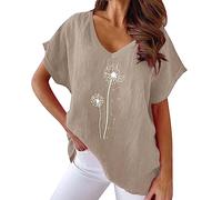Daily Deals of The Day Womens Linen Shirts Women's Short Sleeved Dandelion Print V Neck Loose Casual T Shirt Best Plus Size Women's Clothing