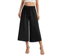 Daily Deals Summer Stretchy High Waist Cropped Trousers for Women UK Oversized Floaty Drawstring Elastic Wide Leg Running Pants Lounge Ladies Summer Trousers Elasticated Waist Hiking