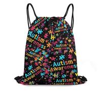 Daily Drawstring Bag Autism Awareness Month String Sackpack Lightweight Sports Backpack for Hiking Teenager Holidays 36X42cm