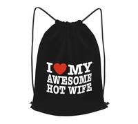 Daily Drawstring Bag I Love My Awesome Wife, Unisex Gym Backpack, Eco Friendly Swim Bags, for Activities Children 36X42cm