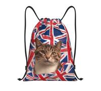 Daily Drawstring Gym Bag Cat British Flag Bunting, Lightweight Sport Gym Sack, Eco Friendly Cinch Sack, for Shopping Hiking 36X42cm