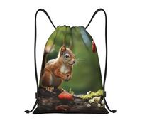 Daily Drawstring Gym Bag Red squirrel on small green hill String Sackpack Foldable Gym Backpack for Travel Girls Boys 36X42cm