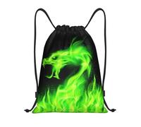 Daily Drawstring Swimming Bag Fire Dragon Green Dinosaur, Lightweight Trainer Bags, Foldable String Sackpack, for Boys Adults 36X42cm