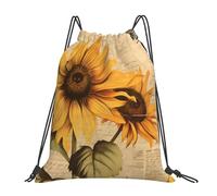 Daily Drawstring Swimming Bag Vintage Sunflower Bee Retro Newspaper Swim Bags Personalised Swimming Backpack for Children Girls Teenager 36X42cm