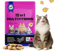 Daily Essential Vitamins for Cats - 15-in-1 Multivitamin Soft Chews with Taurine, Omega Fatty Acids, Prebiotics & Green-Lipped Mussel for Immune, Digestion, Joint Support - Chicken Flavor