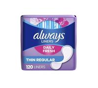 Daily Fresh Liners, Thin, Regular Unscented, 120 Liners, Always