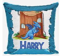 DAILY GIFTS Personalised Dinosaur Any Name Magic Reveal Gold Sequin Cushion Cover Gift 133 (Case Only)