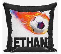 DAILY GIFTS Personalised Football Design Any Name Magic Reveal Black Sequin Cushion Cover 20 (Case + Filling)