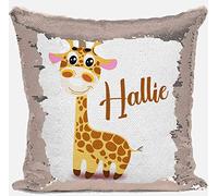 DAILY GIFTS Personalised Giraffe Any Name Magic Reveal Gold Sequin Cushion Cover Gift 8 (Case Only)
