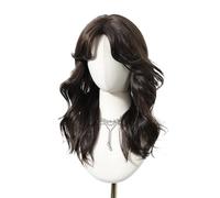 Daily Hair Wig for Women Black Brown Wig Medium Length Wavy Wigs Synthetic Water Wave Hair with Part Curly Bangs for Party Cosplay Costume Use