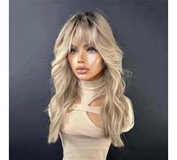 Daily Hair Wig for Women Lace Part Wigs for Women Ombre Ash Honey Blonde Colored Glueless Wigs with Bangs Wig Synthetic for Party Cosplay Costume Use(24inches)