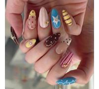 Daily Manicure Press on Tips in Almond Shape with Glossy Art, Full Cover False Tip Set with Storage Case for Day to Night Wear and Social Dressing Multicolor False Tips Glossy Almond Full Cover Set