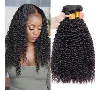 Daily Mongolian Kinky Curly Human Hair Bundles 1/3/4 Pieces Natural Hair Extensions Topper Woman Human Hair for Dating(REMY HAIR_10 10 10)