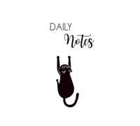Daily Notes | Cute Cat Themed Notebook White | A5 Lined Journal by Grey Crane Studio: Minimalist black cover with playful white cat design - perfect for daily journaling, to-do lists, or school notes.