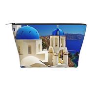 Daily Organiser, Santorini Greek Island Sea View Cosmetic Bag,Travel Organiser,Exquisite Toiletries Bag,Ladder Portable Cosmetic Organiser,Stationery Bag