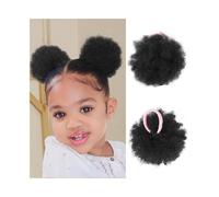 Daily Party Use 2 Pcs Afro Puffs Small Kinky Curly Hair Bun Kid Ponytail Extensions Synthetic Pieces