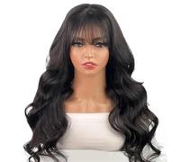 Daily Party Use 30 inches Body Wave Human Wig with Bangs Hair Wigs 180% Density Fringe Remy Full Machine Made for Women(30inches)