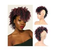 Daily Party Use Afro High Puff Bun Mohawk Ponytail with Bangs Short Kinky Curly Hairpieces for Black Women(1BTBUG)