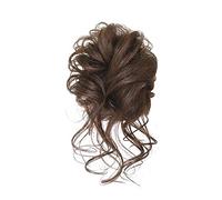 Daily Party Use Bun Ponytail Chignon Brazilian Human Hair Curly Wavy Messy Extensions Pieces for Women Piece(Light brown)