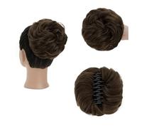 Daily Party Use Claw Clip Messy Hair Bun Scrunchie Wavy Curly Chignon Extensions Synthetic Tousled Updo Piece(Golden Brown)