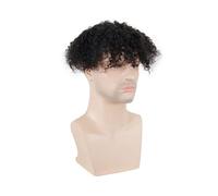 Daily Party Use Kinky Curly Men's Toupee Rem Human Hair Mono Lace PU Base Hairpiece Replacement Wig 1B Black(7x9)
