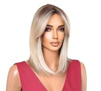 Daily Party Use Ladies' Gradient Gold Medium Long Straight Hair Wig With Figure Eight Bangs