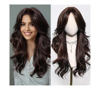 Daily Party Use Long Body Wave Synthetic Wigs Dark Brown Highlight Red Golden for Women Daily Use Loose Middle Part Wig Heat Resistant