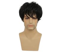 Daily Party Use Men's Black Short Wig With Naturally Broken Bangs And Fluffy Styling