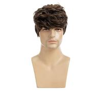 Daily Party Use Men's Brown Gradient Texture Short Hair Wig With Bangs Styling