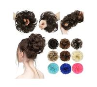 Daily Party Use Messy Bun Hair Piece Wavy Curly Scrunchies with Elastic Band Fluffy Chignon Ponytail Hairpieces(T1B/Burgundy)
