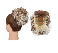 Daily Party Use Messy Curly Hair Buns Synthetic Drawstring Bun Hairpiece Comb Clip Ponytail Extensions(Light Brown mix Bleach Blonde)