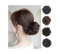 Daily Party Use Messy Hair Bun Synthetic Curly Wavy Chignon Hairpieces Elastic Ponytail Extension(Black brown)