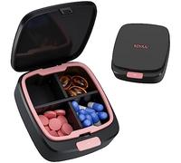 Daily Pill Box 4 Times a Day, Small Pill Case, Travel Pill Organizer, 4 Compartments Compact Portable Pill Container Holder for Vitamin, Medicine, Supplement, Fish Oil, Pink