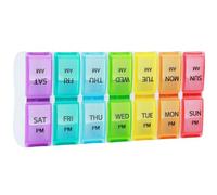 Daily Pill Box Organiser, Weekly Pill Box Organiser 2 Times a Day, AM PM Pill Cases Medicine Storage Box 7 Days, Daily Tablet Organiser for Vitamin, Fish Oil, Supplements, Detachable (Rainbow)
