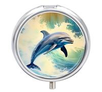 Daily Pill Organizer 3 Compartments, Small Pill Box Portable Travel Pill Case, Mini Pill Container for Purse Pocket, Summer Theme Metal Medicine Organizer - Dolphin Emerging from The Ocean