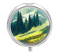 Daily Pill Organizer 3 Compartments, Small Pill Box Portable Travel Pill Case w/Mirror, Mini Pill Container for Purse Pocket, Metal Medicine Organizer - Aspen, Colorado Mountain Watercolor Painting