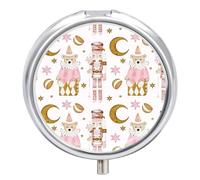 Daily Pill Organizer 3 Compartments, Small Pill Box Portable Travel Pill Case with Mirror, Mini Pill Container for Purse Pocket, Metal Medicine Organizer - Pink Nutcrackers & Bears