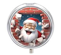 Daily Pill Organizer 3 Compartments, Small Pill Box Portable Travel Pill Case with Mirror, Mini Pill Container for Purse Pocket, Metal Medicine Organizer - Santa Claus Breaking Through A Brick Wall