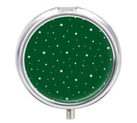 Daily Pill Organizer 3 Compartments, Small Pill Box Portable Travel Pill Case with Mirror, Mini Pill Container for Purse Pocket, Metal Medicine Organizer - Stars Green Background