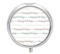 Daily Pill Organizer 3 Compartments, Small Pill Box Portable Travel Pill Case with Mirror, Mini Pill Container for Purse Pocket, Metal Medicine Organizer - Green Red Happy Holidays