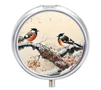 Daily Pill Organizer 3 Compartments, Small Pill Box Portable Travel Pill Case with Mirror, Mini Pill Container for Purse Pocket, Metal Medicine Organizer - Chinese Birds & Flower Painting