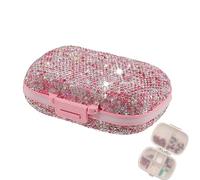 Daily Pill Organizer - Diamond Storage Box, Mini Medicine Box | Airtight Partition Pill Box with Compartment, 7 Day Pill Compartment Box for Travel or Home, White, Red, Colorful, Pink