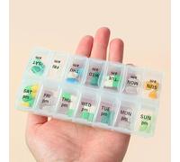 Daily Pill , Tablet Box 7 Days Morning Evening 2 Times Daily Morning / Afternoon Pill Box, Portable Pill Box, Travel Pill Container with 7 Compartments, Medical Planner 14.5 x 7 x 2.5 cm