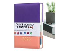 Daily Planner 2026-5.5x8.3 Inches Leather Cover A5 Notebook for Organized Scheduling, Monthly Weekly Journal with Bookmark, Planner Book for Goal Tracking, Time Management, and Appointment Planning