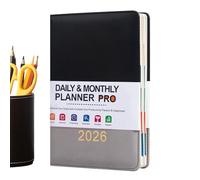 Daily Planner 2026 | Leather Cover A5 Notebook | Monthly and Weekly Planner Journal | for School, Home, College, Classroom, Office, Work, Student, Teacher, Family, Men