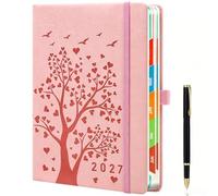 Daily Planner 2027 A5 Pink - Calendar 2027 Daily 1 Day per Page Diary 2027 Daily with Heart Tree Design, Book Calendar 2027, Gift for Women, Hard Cover, 100gsm Paper