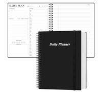 Daily Planner Undated - A4 To Do List Notebook Hourly Schedules, 150 Sheets/300 Pages Spiral Appointment Planner for Women and Men,PVC Hardcover, Inner Pocket, Large Size Planner, Black