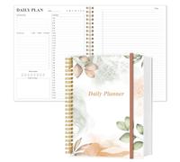 Daily Planner Undated - A4 To Do List Notebook Hourly Schedules, 150 Sheets/300 Pages Spiral Appointment Planner for Women and Men,PVC Hardcover, Inner Pocket, Large Size Planner, Rose Leaf