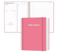 Daily Planner Undated - A4 To Do List Notebook Hourly Schedules, 150 Sheets/300 Pages Spiral Appointment Planner for Women and Men,PVC Hardcover, Inner Pocket, Large Size Planner, Pink